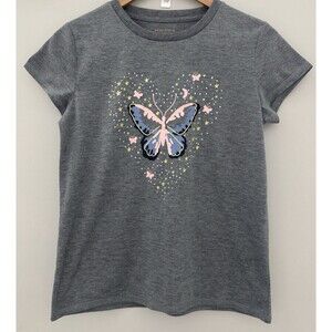 BCBG Girls 14/16 Butterfly Gray Short Sleeved T-Shirt